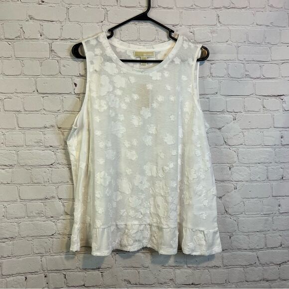 MICHAEL Michael Kors White Womens Frayed Sleeveless Blouse size XL New with tags - Picture 1 of 5